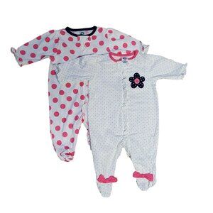 Gerber Newborn Sleep n’ Play 2-Pack Footed Onesies – Pink & Navy Polka Dots
